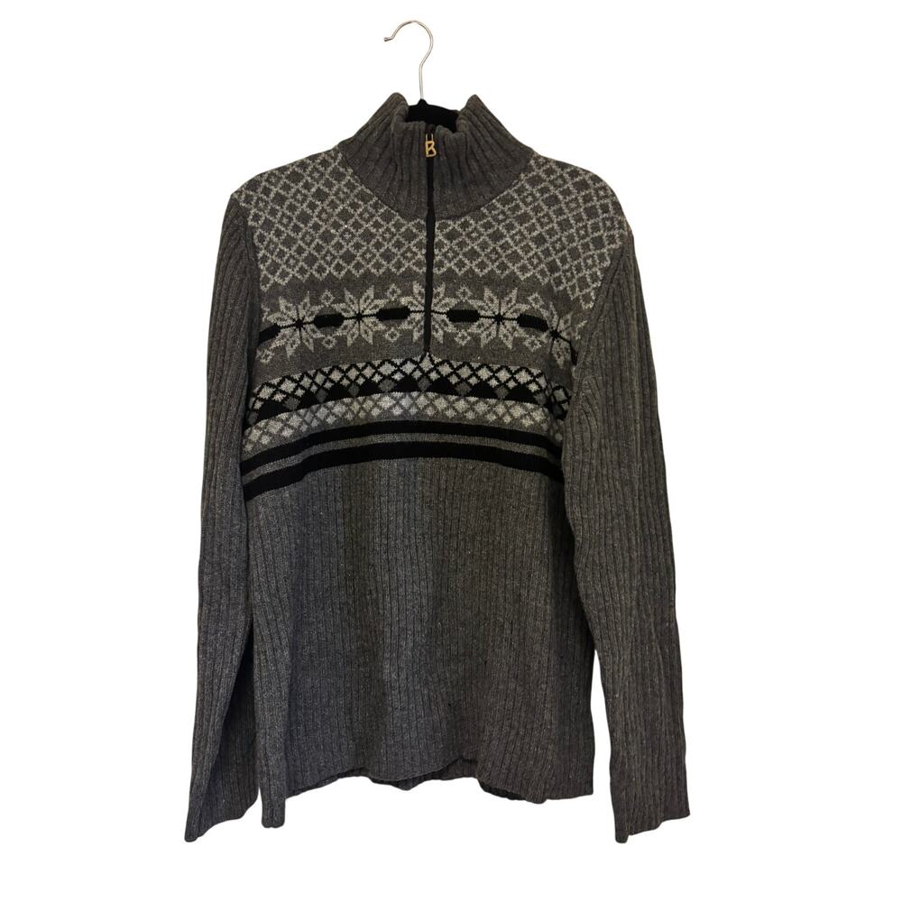Bogner Gray Quarter Zip Fair Isle Sweater Size Large